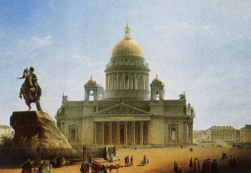 nikolay gogol rhe statue of peter the great in front of the cathedral in st petersburg oil painting image